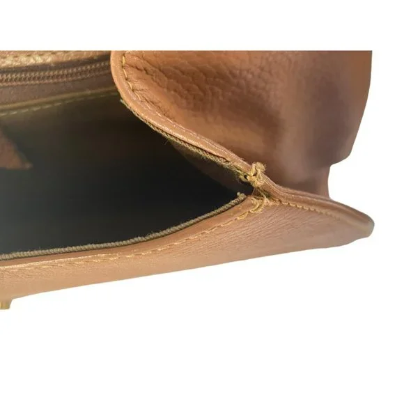 Vintage INC Purse Chain Link Strap Genuine Leather Uruguay Bag Tan Brown Camel - Picture 8 of 9